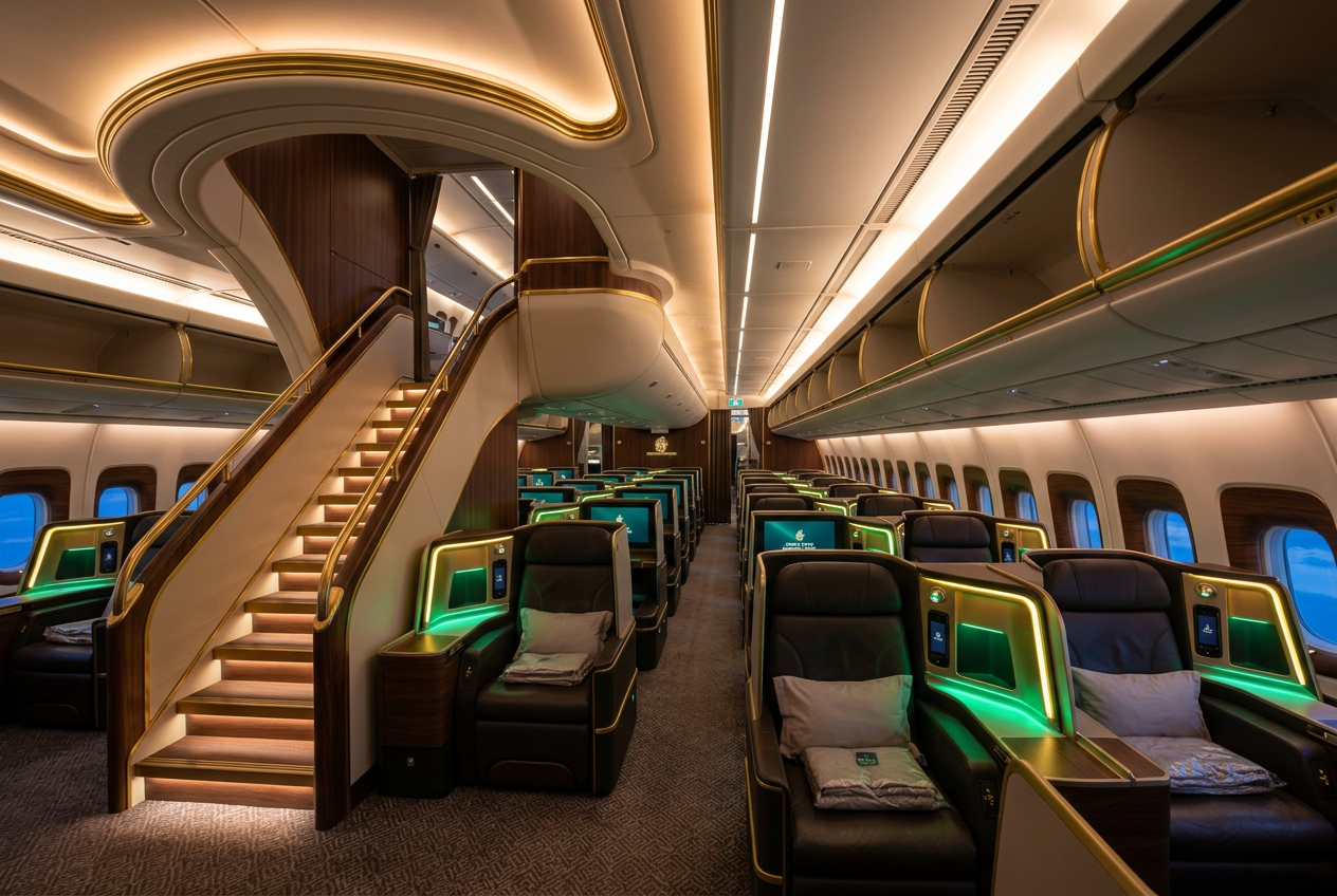 Bi-level business class cabin interior mockup